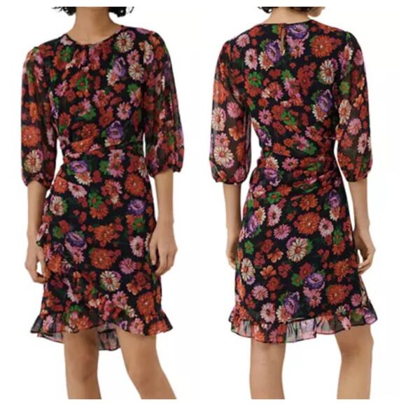 Marella Bacini Ruffle Dress NEW Women's SZ 4 Floral Sheer Sleeve Party Spring - Picture 1 of 15